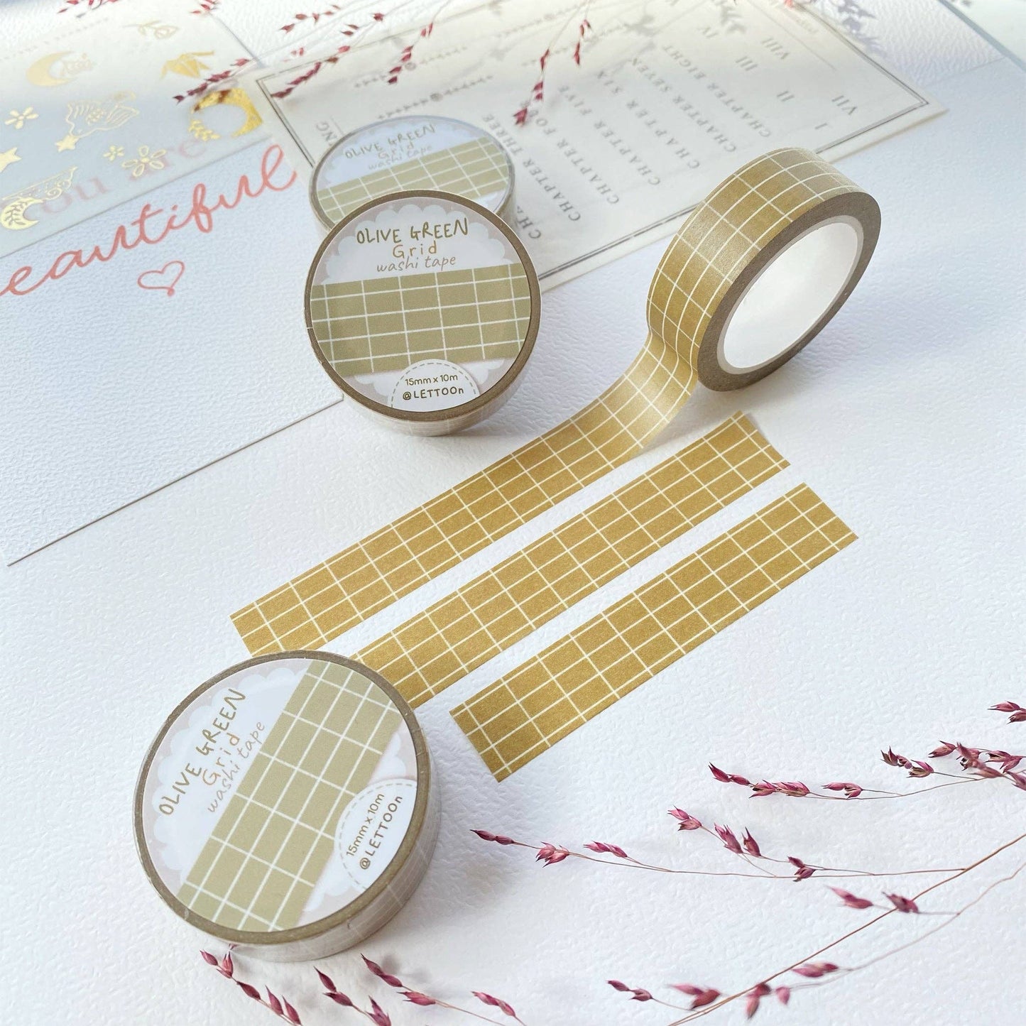 Olive Green Grid -washiteippi | LETTOOn