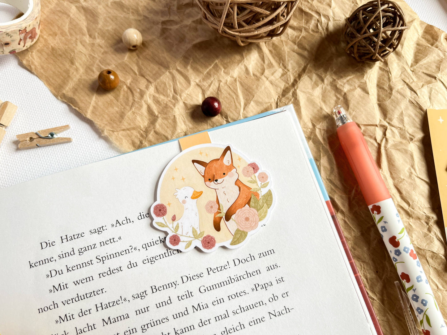 Fox & Goose -magneettinen kirjanmerkki | annalunakdraws