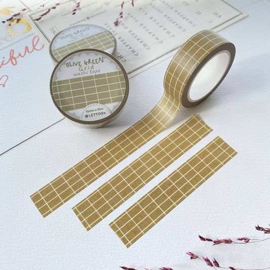 Olive Green Grid -washiteippi | LETTOOn